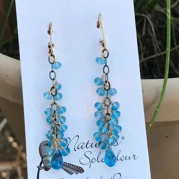 Blue Topaz,Chandelier Earrings,Long Earrings,Swiss Blue Topaz,Waterfall Earrings - Picture 4 of 6